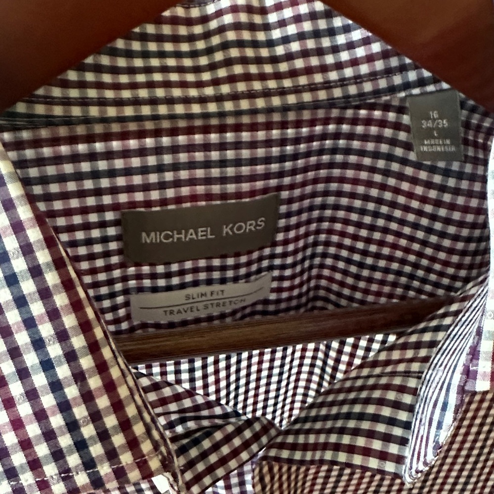 Michael Kors Men's Slim Fit Checkered Shirt - Burgundy and Navy